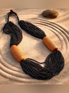 Vintage Naga Tribal Statement Necklace | Carved Bone & Glass Seed Beads 20”